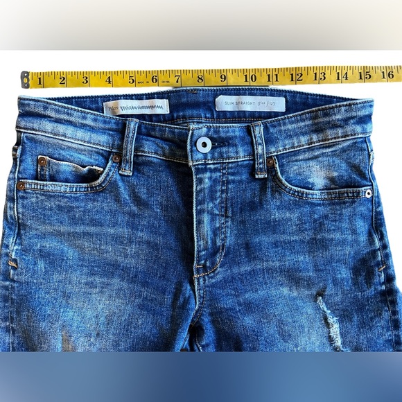 PILCRO x Anthropologie Slim Straight Blue Jeans Sz 27 Distressed Stretch Denim - Picture 5 of 9